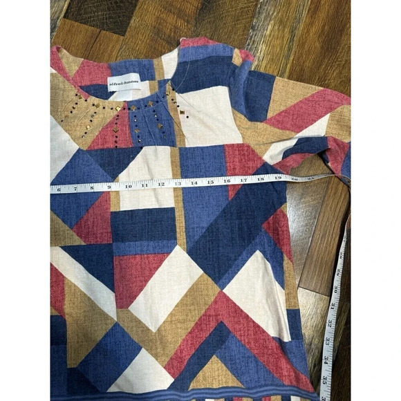 ALFRED DUNNER Multicolor Studded Detail Crew Neck Cotton Blend T-Shirt Top M - Picture 8 of 9